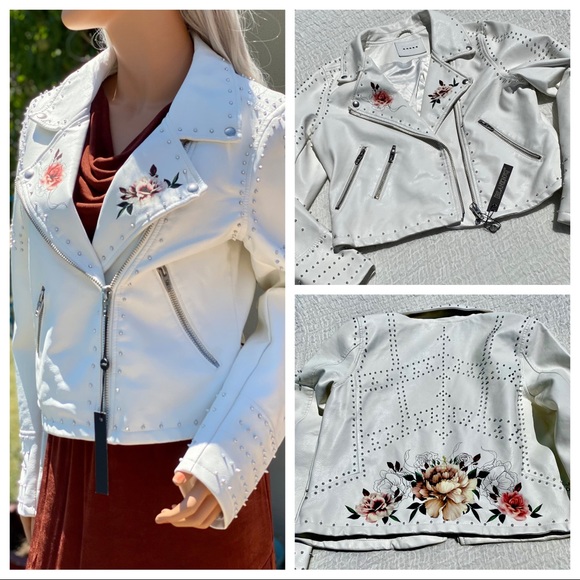 🎉HOST PICK🥳 NWT Blank NYC Floral Stud Trendy Zip Moto Bomber Crop Jacket - Picture 13 of 16